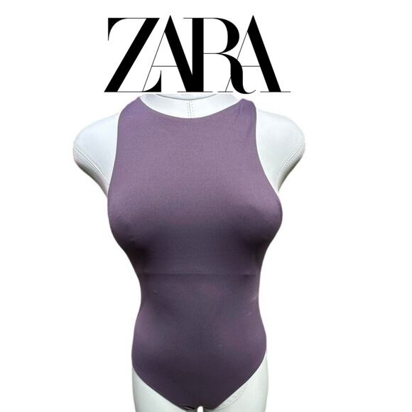 ZARA Mauve Sleeveless Bodysuit - Seamless Scoop Neck One-Piece - Picture 1 of 6